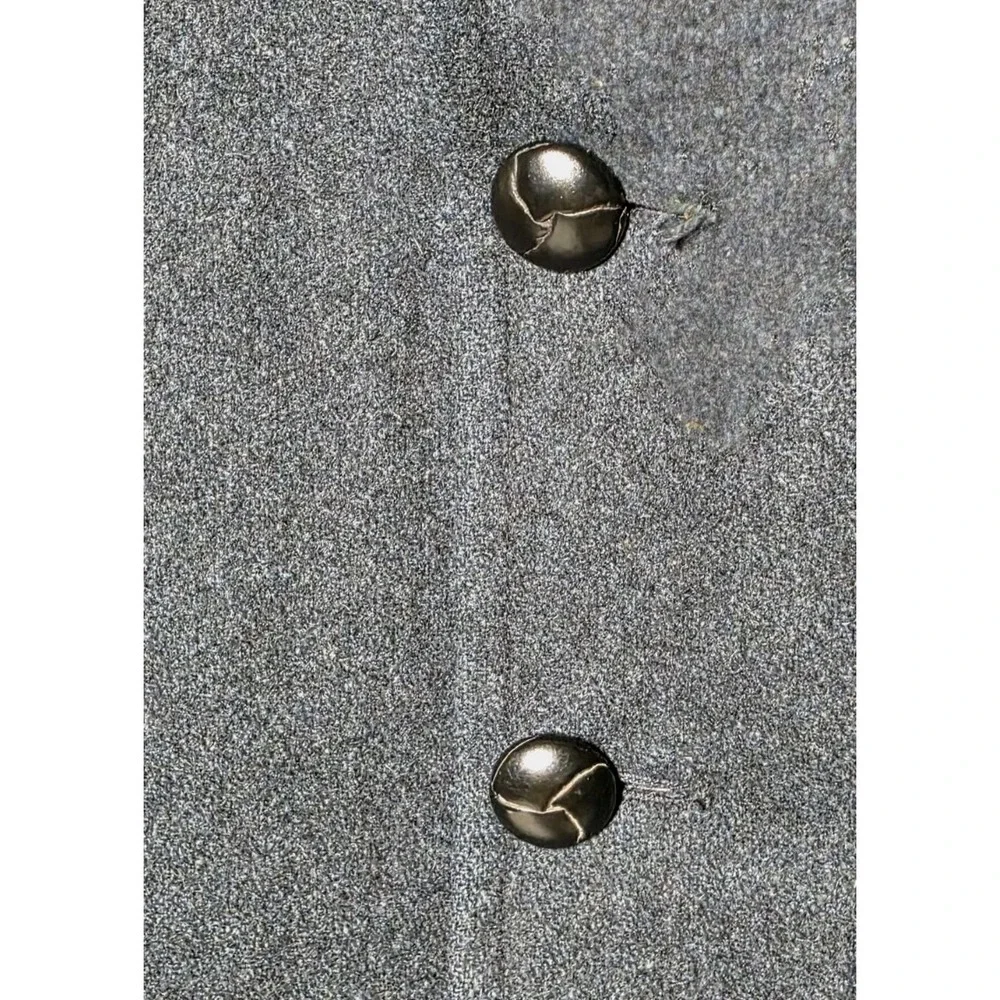 Vintage 60s BRENT Black‎ Wool Coat Faux Fur Collar 42 Leather Buttons